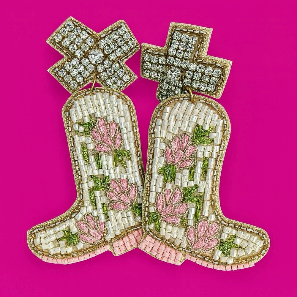 Beaded Floral Boot Earrings